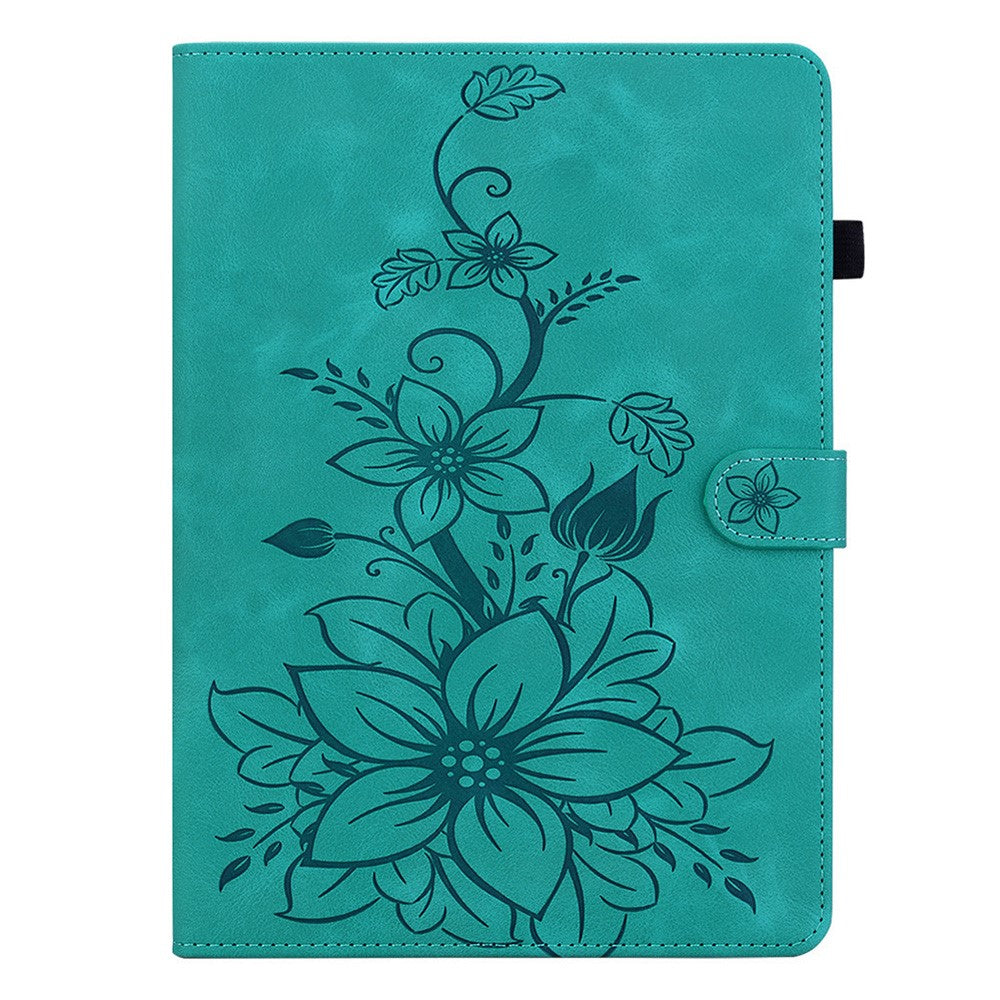 For Lenovo Idea Tab (TB336ZU / TB336FU) / Xiaoxin Pad 11 2025 Case Lily Flower Imprint Card Slots Leather Tablet Cover - Green
