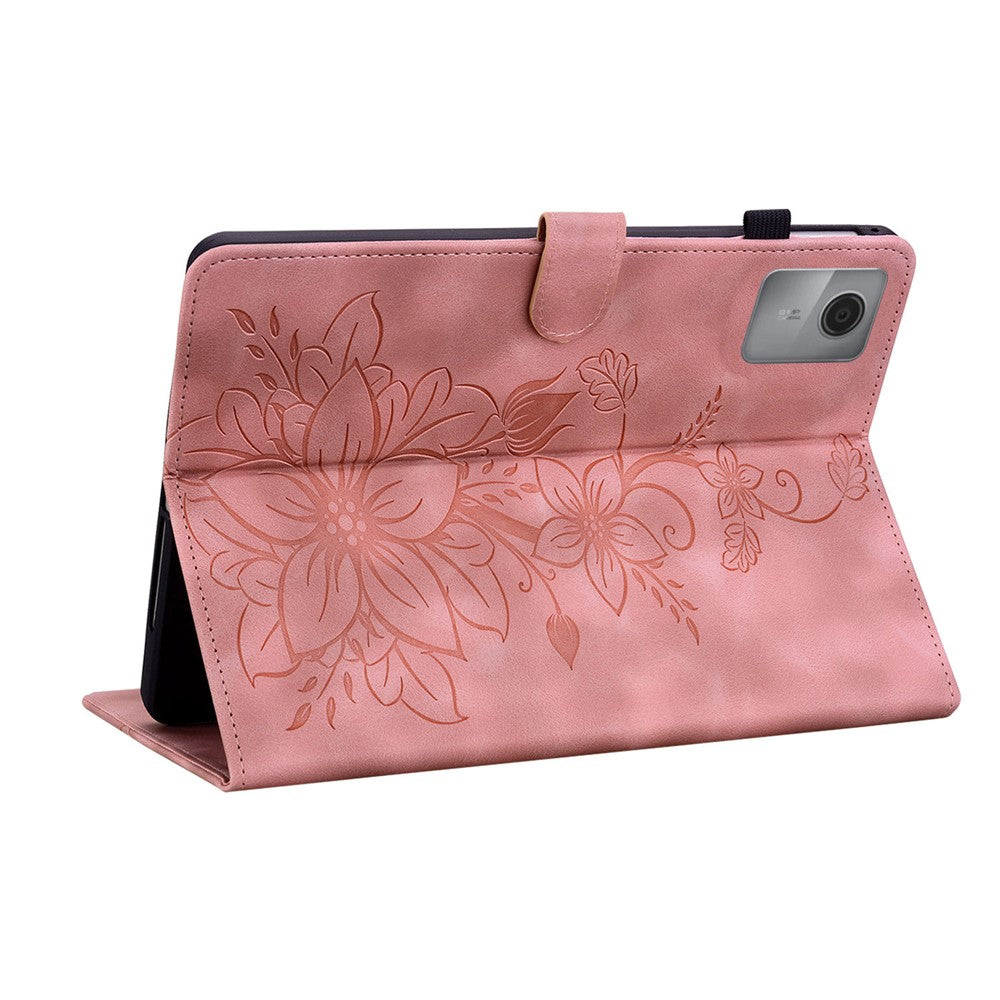 For Lenovo Idea Tab (TB336ZU / TB336FU) / Xiaoxin Pad 11 2025 Case Lily Flower Imprint Card Slots Leather Tablet Cover - Pink