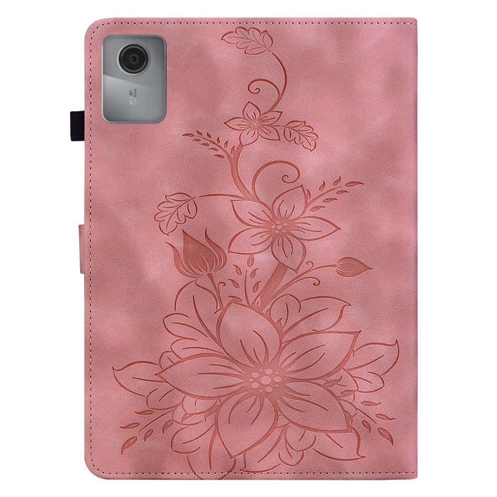 For Lenovo Idea Tab (TB336ZU / TB336FU) / Xiaoxin Pad 11 2025 Case Lily Flower Imprint Card Slots Leather Tablet Cover - Pink