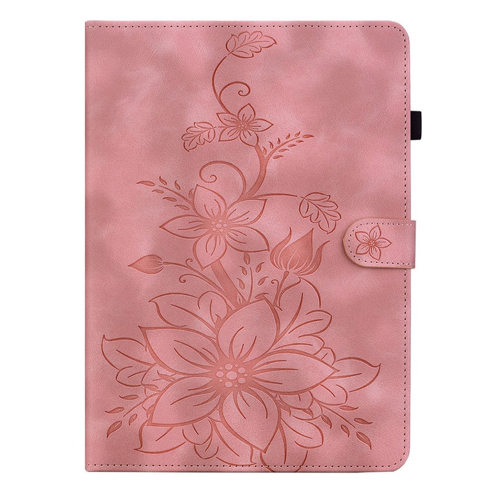 For Lenovo Idea Tab (TB336ZU / TB336FU) / Xiaoxin Pad 11 2025 Case Lily Flower Imprint Card Slots Leather Tablet Cover - Pink