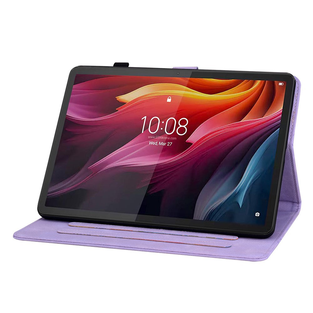 For Lenovo Idea Tab (TB336ZU / TB336FU) / Xiaoxin Pad 11 2025 Case Lily Flower Imprint Card Slots Leather Tablet Cover - Purple