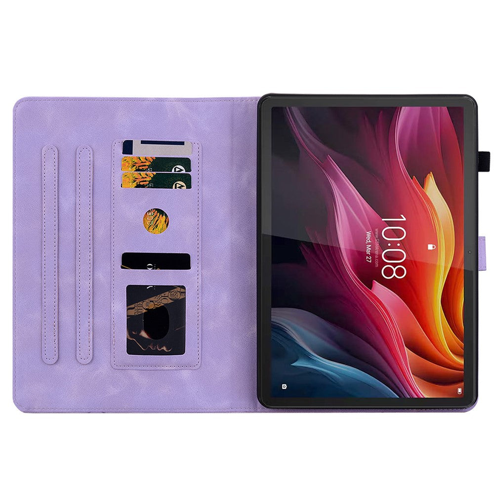 For Lenovo Idea Tab (TB336ZU / TB336FU) / Xiaoxin Pad 11 2025 Case Lily Flower Imprint Card Slots Leather Tablet Cover - Purple