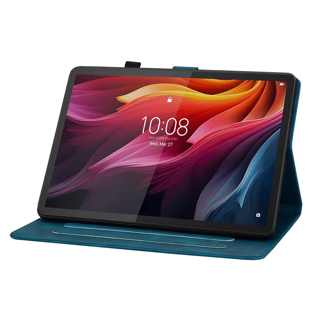 For Lenovo Idea Tab (TB336ZU / TB336FU) / Xiaoxin Pad 11 2025 Case Lily Flower Imprint Card Slots Leather Tablet Cover - Blue