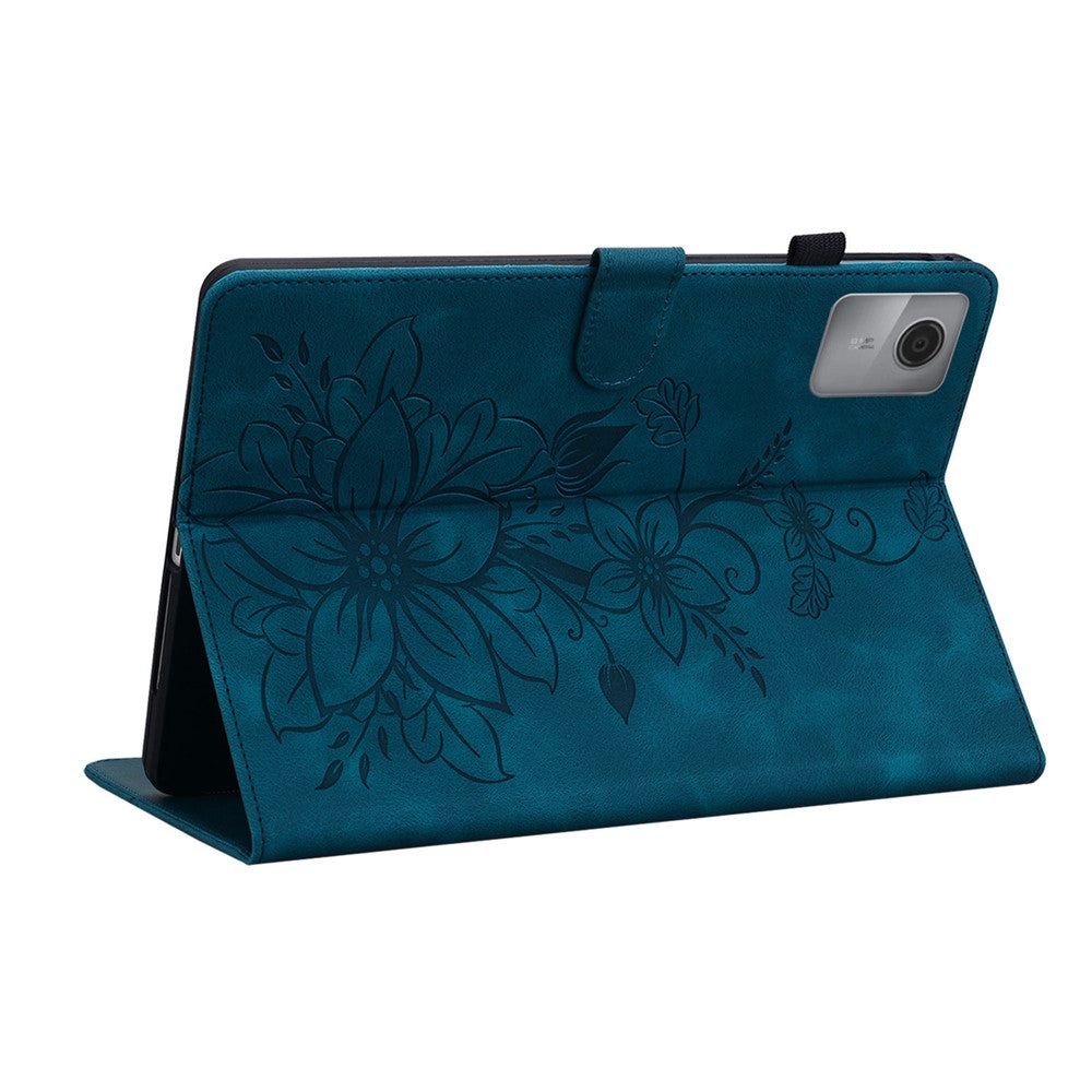 For Lenovo Idea Tab (TB336ZU / TB336FU) / Xiaoxin Pad 11 2025 Case Lily Flower Imprint Card Slots Leather Tablet Cover - Blue
