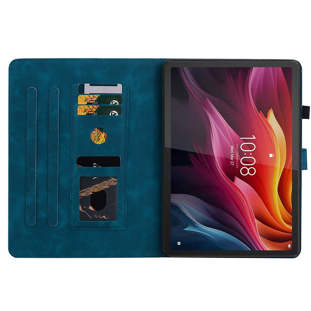 For Lenovo Idea Tab (TB336ZU / TB336FU) / Xiaoxin Pad 11 2025 Case Lily Flower Imprint Card Slots Leather Tablet Cover - Blue