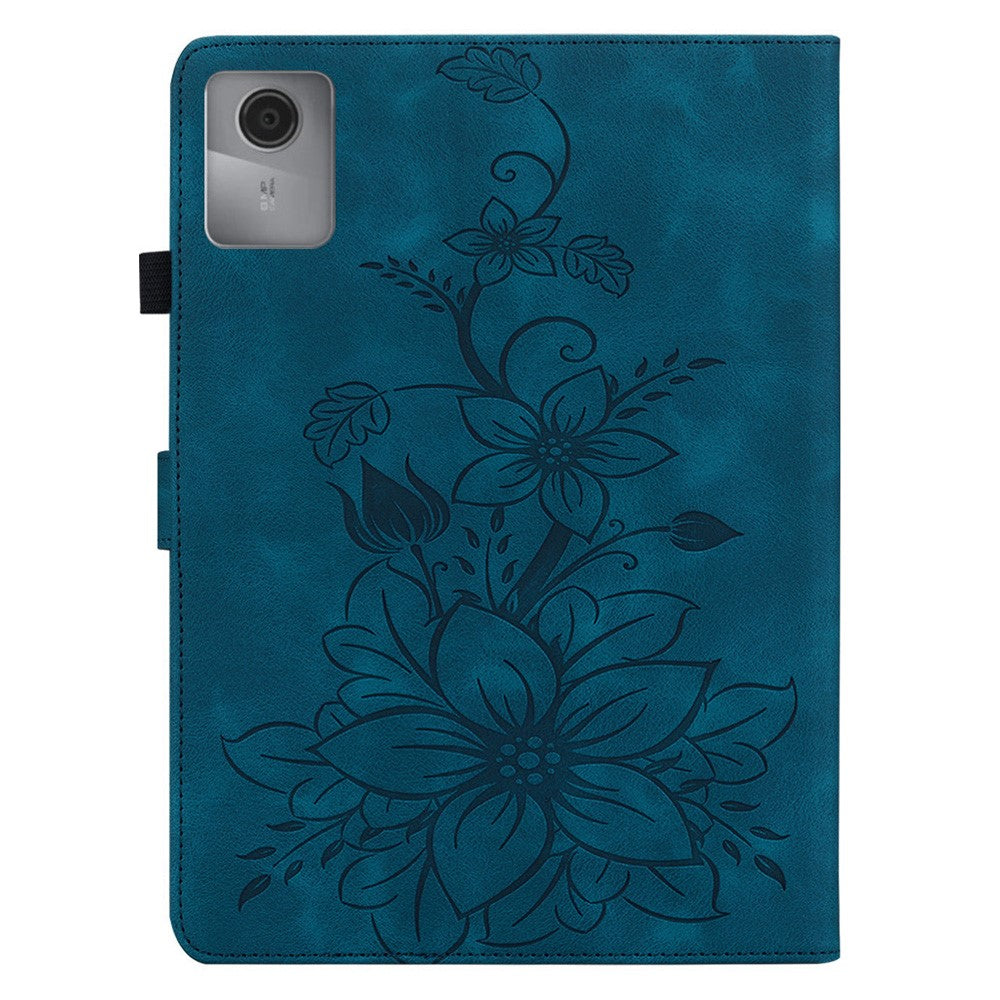 For Lenovo Idea Tab (TB336ZU / TB336FU) / Xiaoxin Pad 11 2025 Case Lily Flower Imprint Card Slots Leather Tablet Cover - Blue