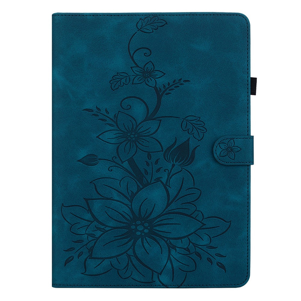 For Lenovo Idea Tab (TB336ZU / TB336FU) / Xiaoxin Pad 11 2025 Case Lily Flower Imprint Card Slots Leather Tablet Cover - Blue