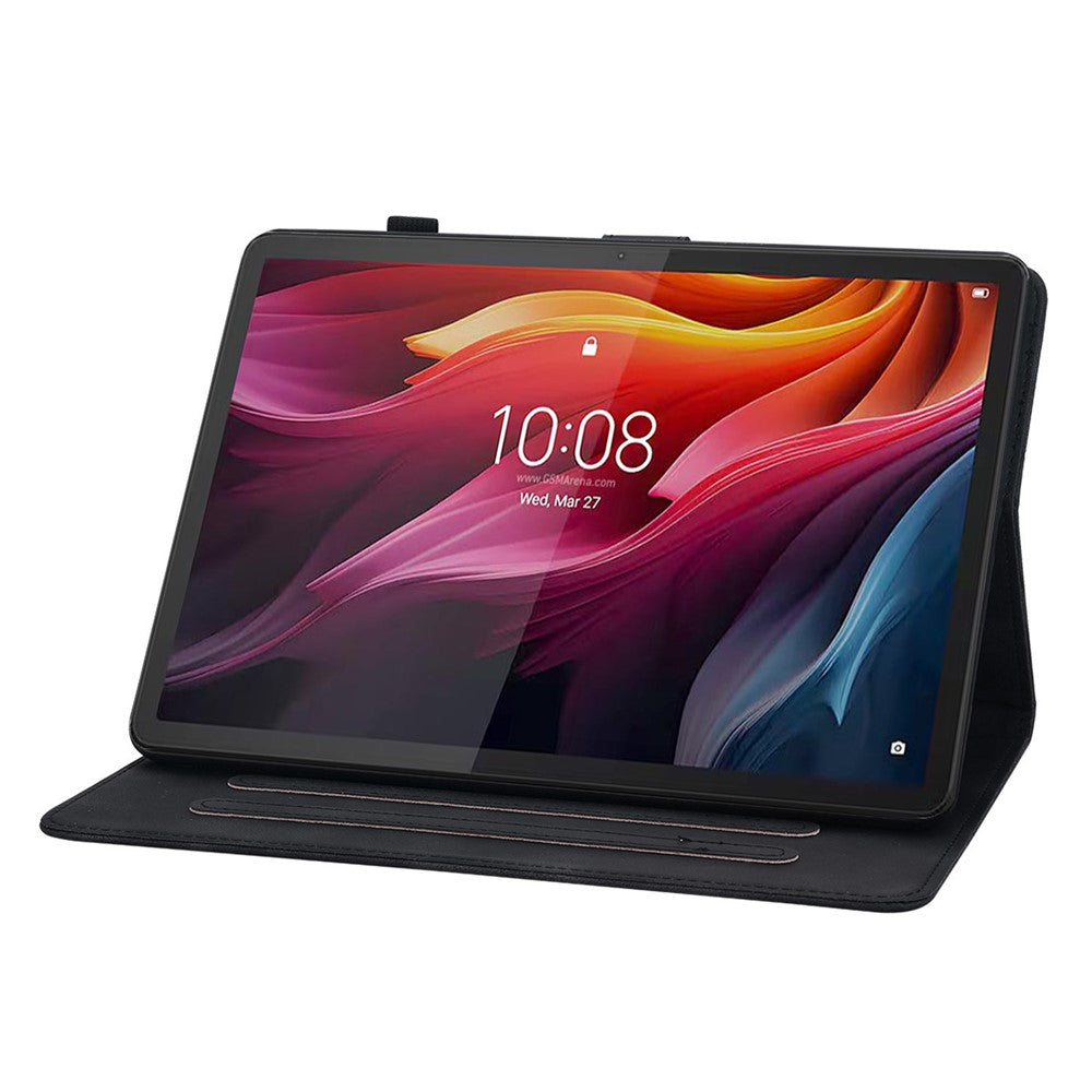 For Lenovo Idea Tab (TB336ZU / TB336FU) / Xiaoxin Pad 11 2025 Case Lily Flower Imprint Card Slots Leather Tablet Cover - Black