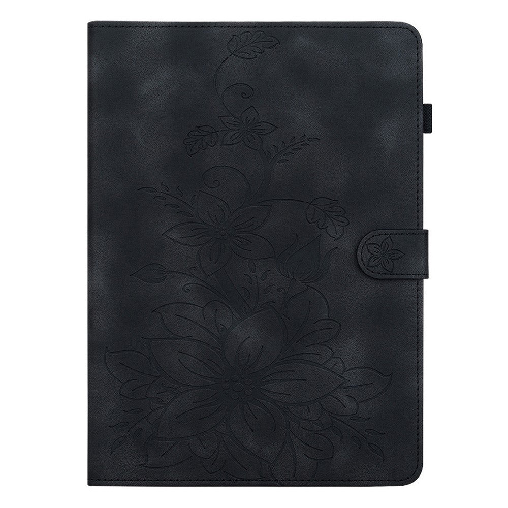 For Lenovo Idea Tab (TB336ZU / TB336FU) / Xiaoxin Pad 11 2025 Case Lily Flower Imprint Card Slots Leather Tablet Cover - Black