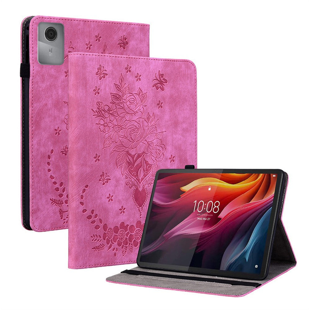 For Lenovo Idea Tab (TB336ZU / TB336FU) / Xiaoxin Pad 11 2025 Case Card Holder Anti-Scratch Leather Cover Rose Flower Imprint - Rose