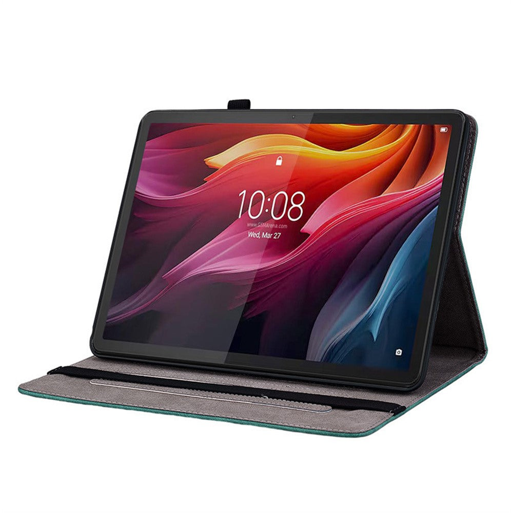 For Lenovo Idea Tab (TB336ZU / TB336FU) / Xiaoxin Pad 11 2025 Case Card Holder Anti-Scratch Leather Cover Rose Flower Imprint - Green