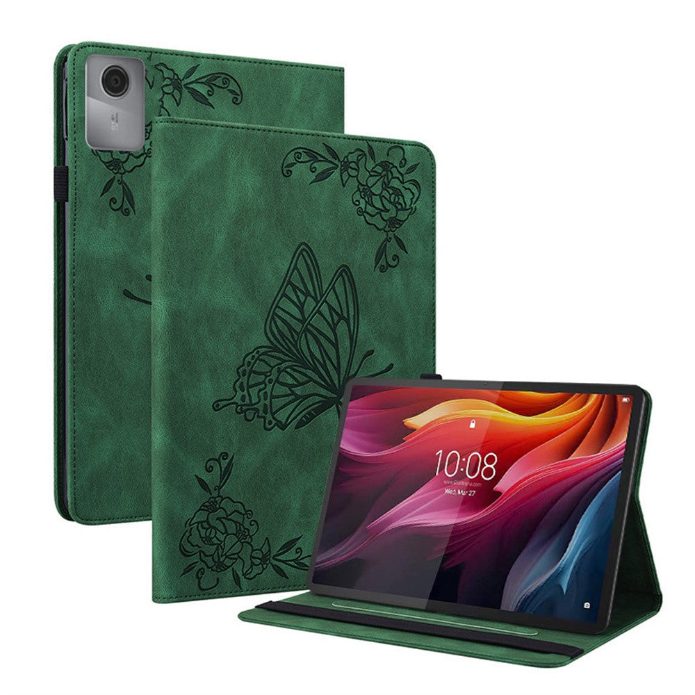 For Lenovo Idea Tab (TB336ZU / TB336FU) / Xiaoxin Pad 11 2025 Case Butterfly Flower Imprint PU Leather Tablet Cover with Card Slots - Green