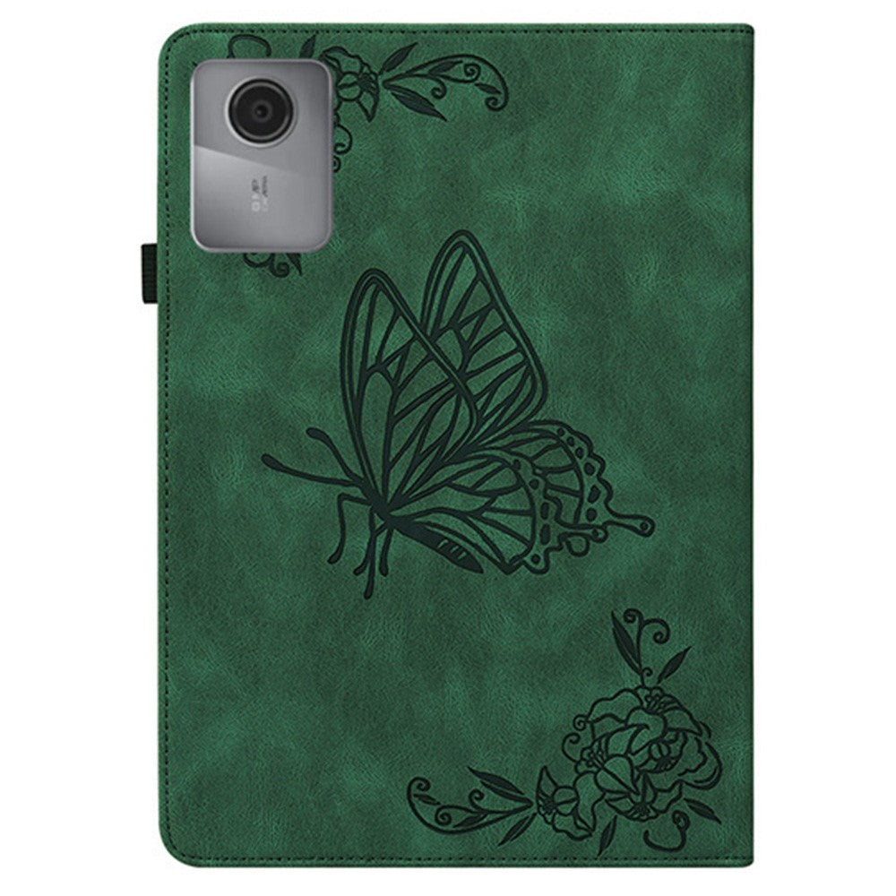 For Lenovo Idea Tab (TB336ZU / TB336FU) / Xiaoxin Pad 11 2025 Case Butterfly Flower Imprint PU Leather Tablet Cover with Card Slots - Green
