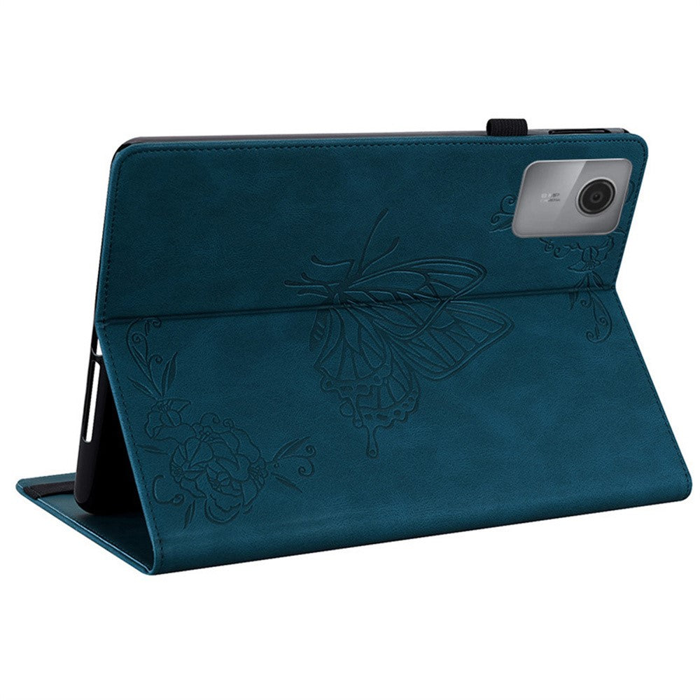 For Lenovo Idea Tab (TB336ZU / TB336FU) / Xiaoxin Pad 11 2025 Case Butterfly Flower Imprint PU Leather Tablet Cover with Card Slots - Blue