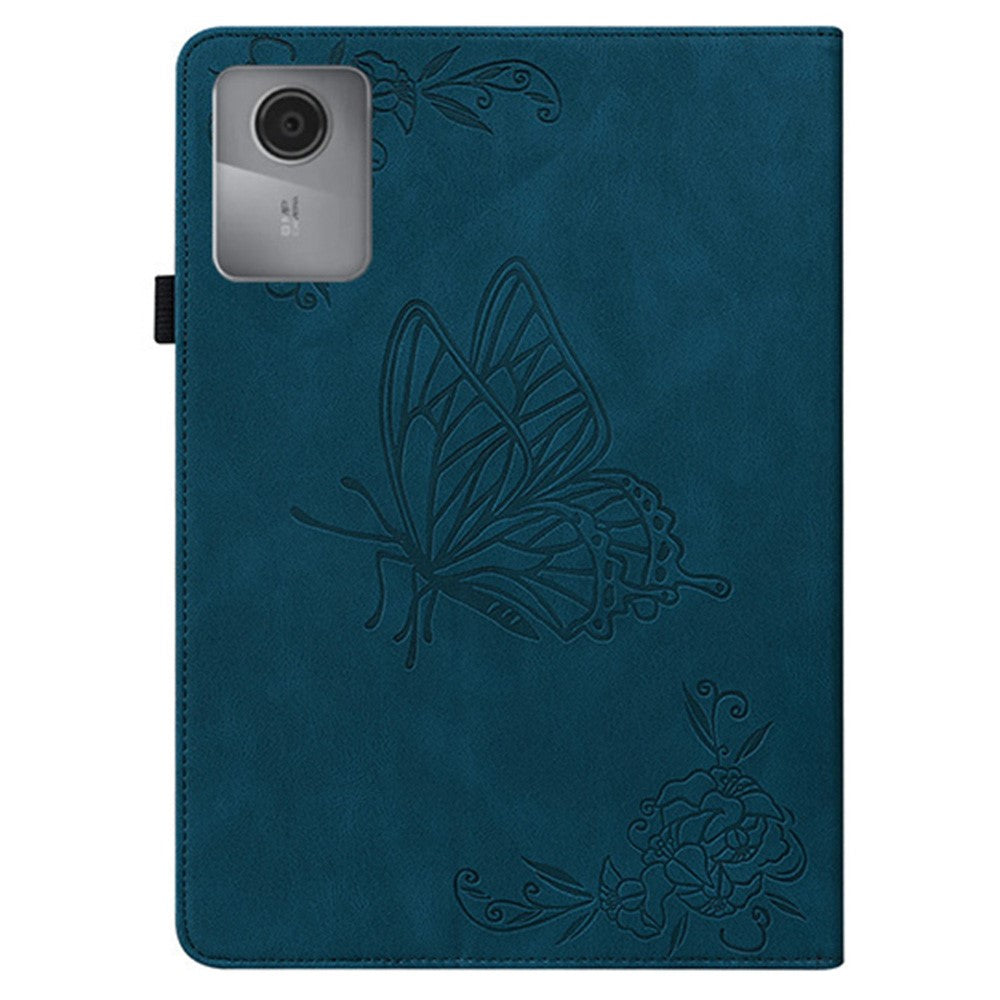 For Lenovo Idea Tab (TB336ZU / TB336FU) / Xiaoxin Pad 11 2025 Case Butterfly Flower Imprint PU Leather Tablet Cover with Card Slots - Blue