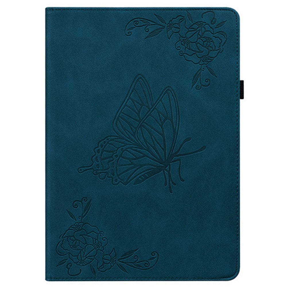 For Lenovo Idea Tab (TB336ZU / TB336FU) / Xiaoxin Pad 11 2025 Case Butterfly Flower Imprint PU Leather Tablet Cover with Card Slots - Blue