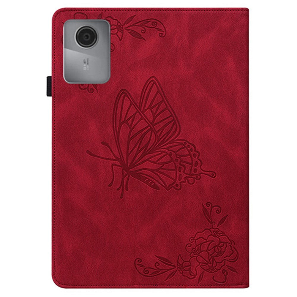 For Lenovo Idea Tab (TB336ZU / TB336FU) / Xiaoxin Pad 11 2025 Case Butterfly Flower Imprint PU Leather Tablet Cover with Card Slots - Red