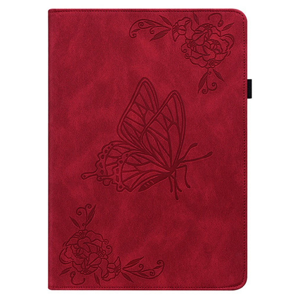 For Lenovo Idea Tab (TB336ZU / TB336FU) / Xiaoxin Pad 11 2025 Case Butterfly Flower Imprint PU Leather Tablet Cover with Card Slots - Red