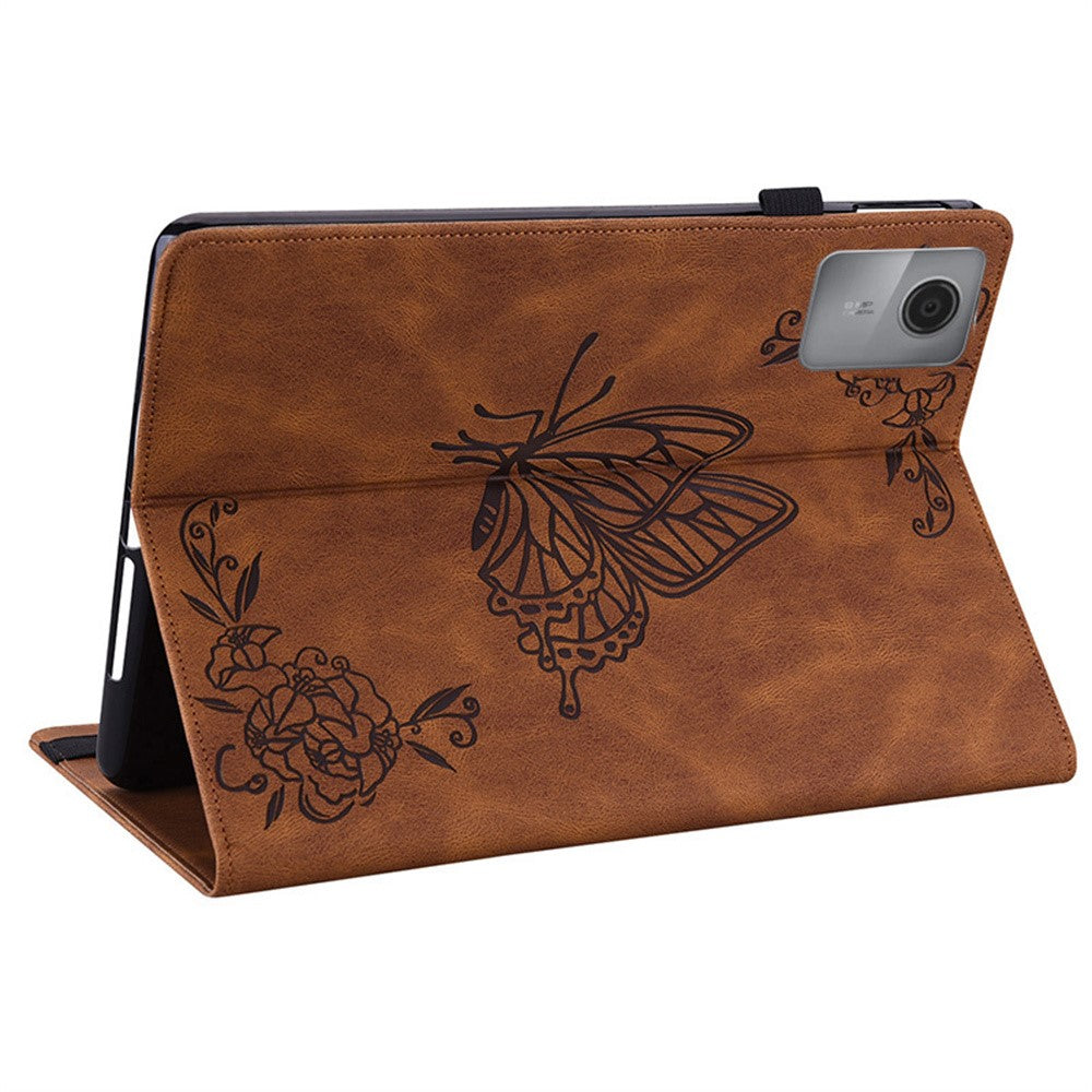 For Lenovo Idea Tab (TB336ZU / TB336FU) / Xiaoxin Pad 11 2025 Case Butterfly Flower Imprint PU Leather Tablet Cover with Card Slots - Brown