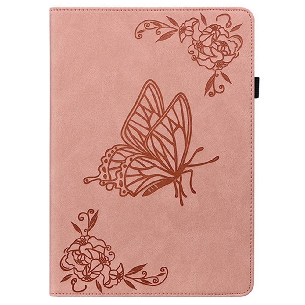 For Lenovo Idea Tab (TB336ZU / TB336FU) / Xiaoxin Pad 11 2025 Case Butterfly Flower Imprint PU Leather Tablet Cover with Card Slots - Pink