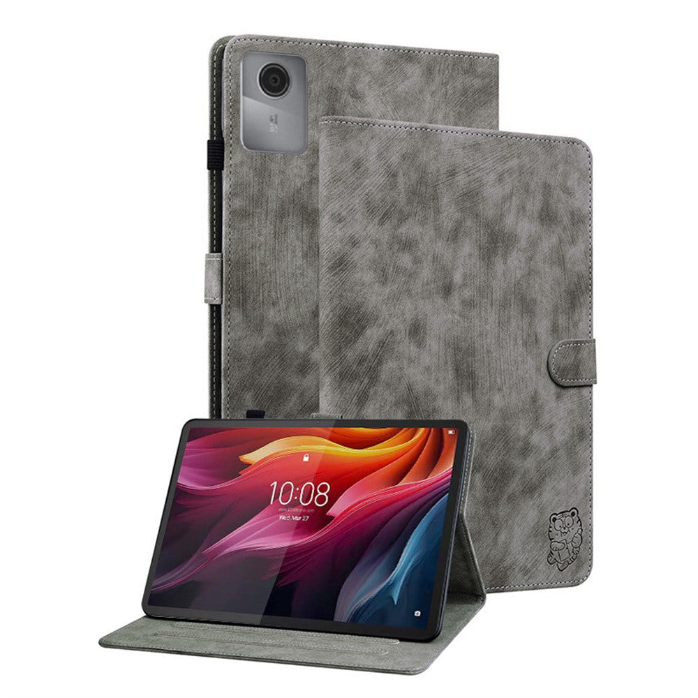 For Lenovo Idea Tab (TB336ZU / TB336FU) / Xiaoxin Pad 11 2025 Case Tiger Imprint Anti-Scratch PU Leather Tablet Cover - Grey