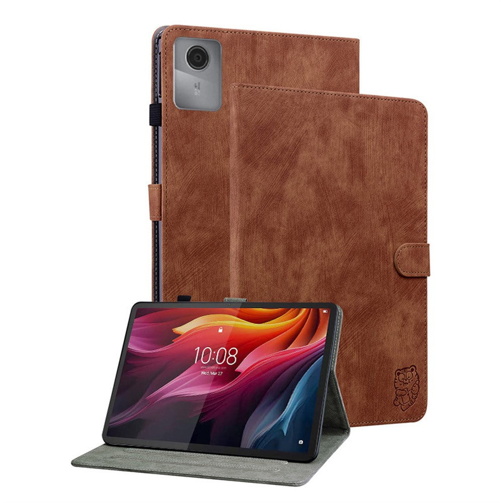 For Lenovo Idea Tab (TB336ZU / TB336FU) / Xiaoxin Pad 11 2025 Case Tiger Imprint Anti-Scratch PU Leather Tablet Cover - Brown