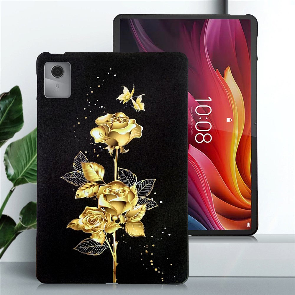 For Lenovo Idea Tab (TB336ZU / TB336FU) / Xiaoxin Pad 11 2025 TPU Case Pattern Printing Slim Tablet Protective Cover - Golden Butterfly Rose