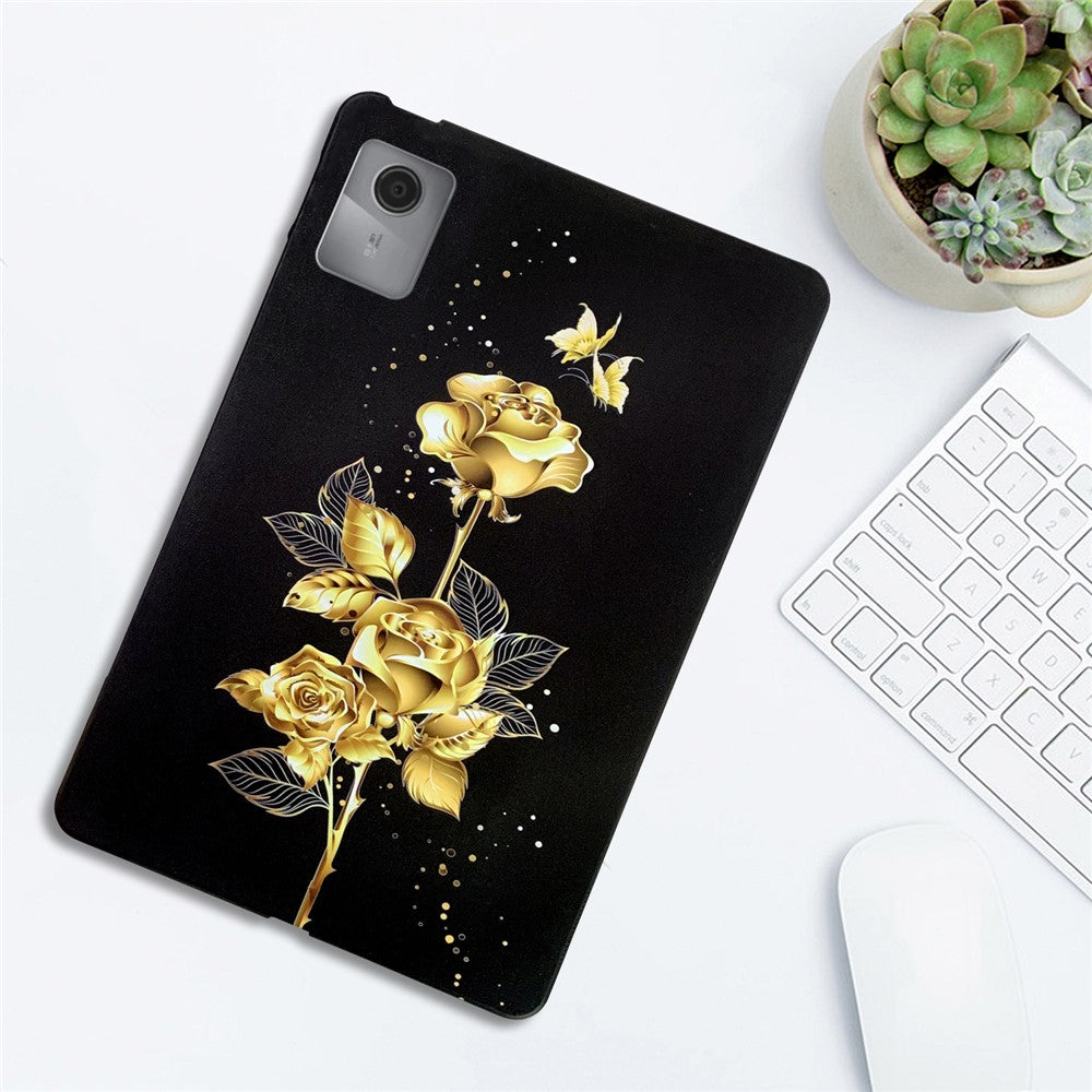 For Lenovo Idea Tab (TB336ZU / TB336FU) / Xiaoxin Pad 11 2025 TPU Case Pattern Printing Slim Tablet Protective Cover - Golden Butterfly Rose