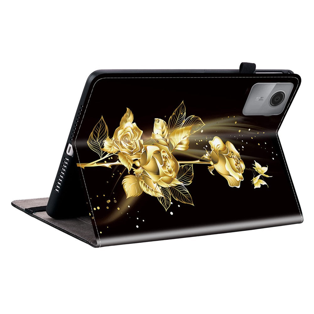 For Lenovo Idea Tab (TB336ZU / TB336FU) / Xiaoxin Pad 11 2025 Leather Case Pattern Printed Stand Tablet Cover with Card Slots - Gold Butterfly Rose