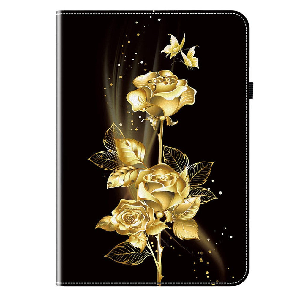 For Lenovo Idea Tab (TB336ZU / TB336FU) / Xiaoxin Pad 11 2025 Leather Case Pattern Printed Stand Tablet Cover with Card Slots - Gold Butterfly Rose