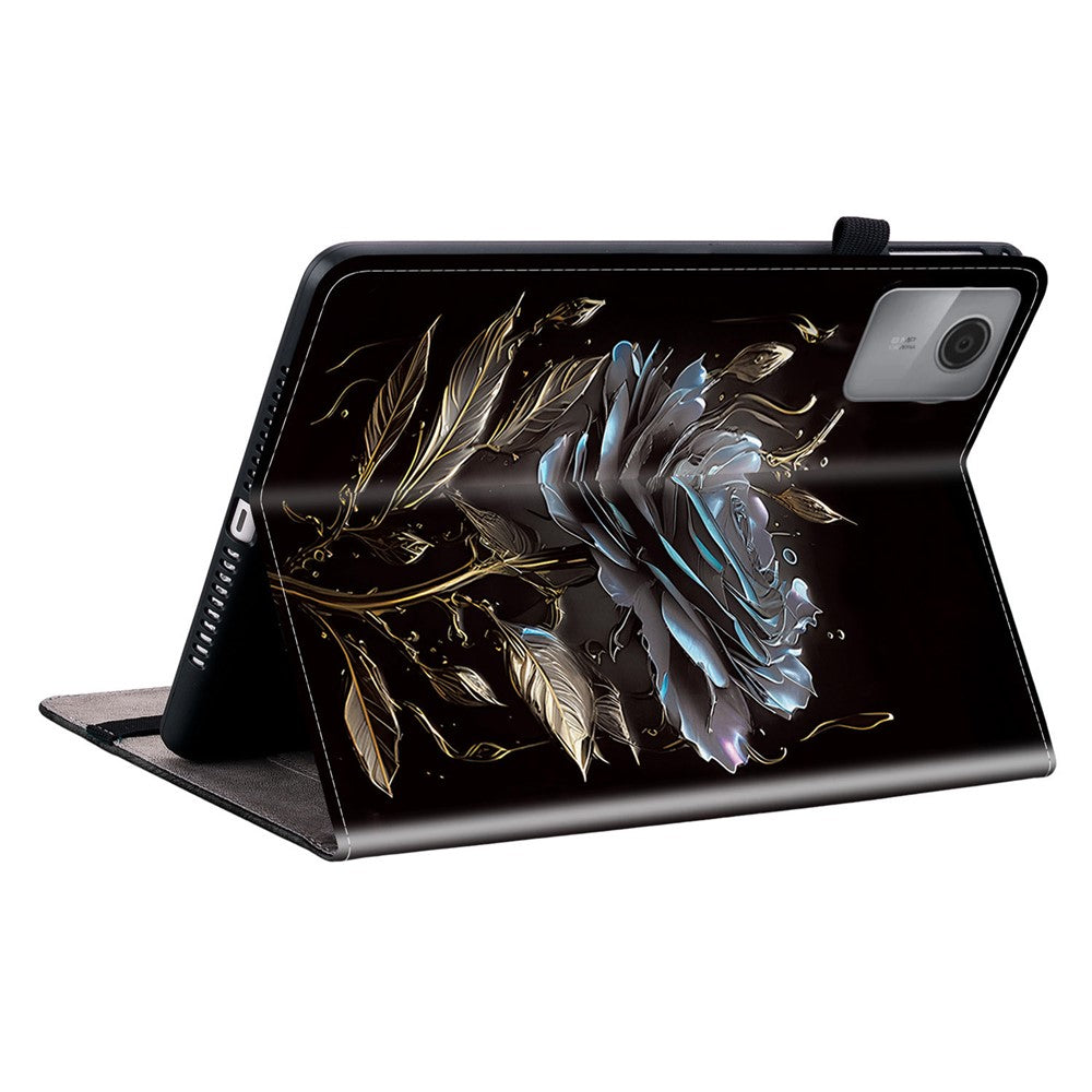For Lenovo Idea Tab (TB336ZU / TB336FU) / Xiaoxin Pad 11 2025 Leather Case Pattern Printed Stand Tablet Cover with Card Slots - Black Rose