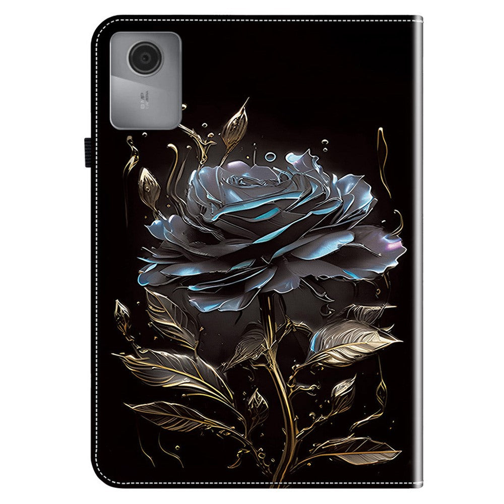 For Lenovo Idea Tab (TB336ZU / TB336FU) / Xiaoxin Pad 11 2025 Leather Case Pattern Printed Stand Tablet Cover with Card Slots - Black Rose