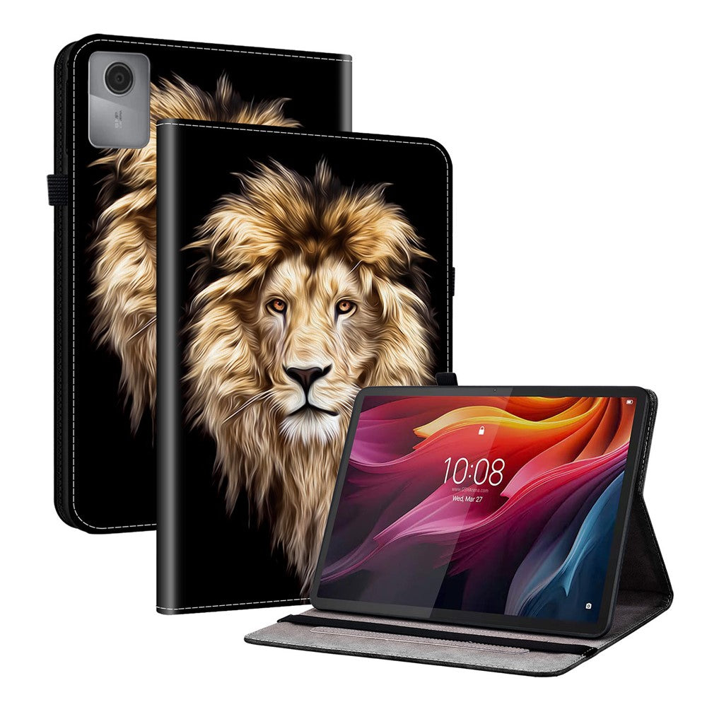 For Lenovo Idea Tab (TB336ZU / TB336FU) / Xiaoxin Pad 11 2025 Leather Case Pattern Printed Stand Tablet Cover with Card Slots - Lion Head