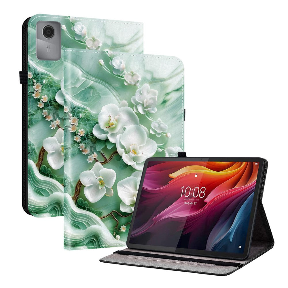 For Lenovo Idea Tab (TB336ZU / TB336FU) / Xiaoxin Pad 11 2025 Leather Case Pattern Printed Stand Tablet Cover with Card Slots - Jade Flower