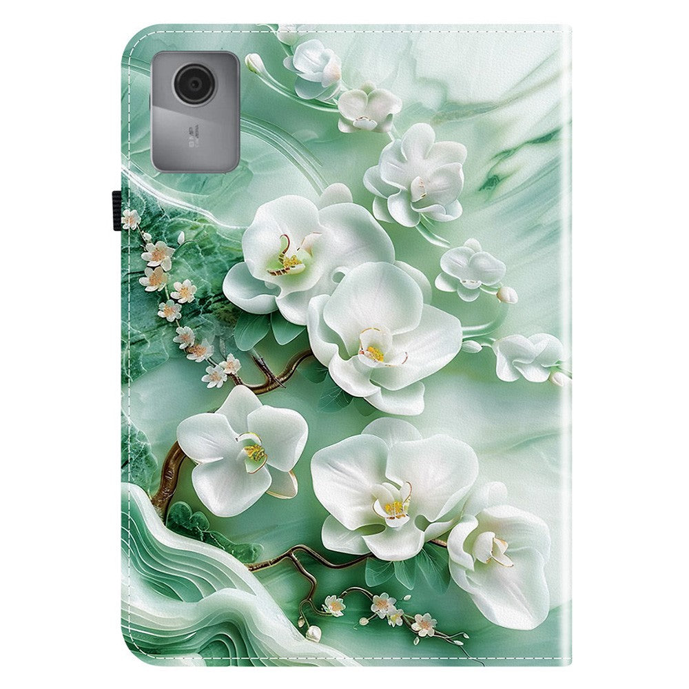 For Lenovo Idea Tab (TB336ZU / TB336FU) / Xiaoxin Pad 11 2025 Leather Case Pattern Printed Stand Tablet Cover with Card Slots - Jade Flower