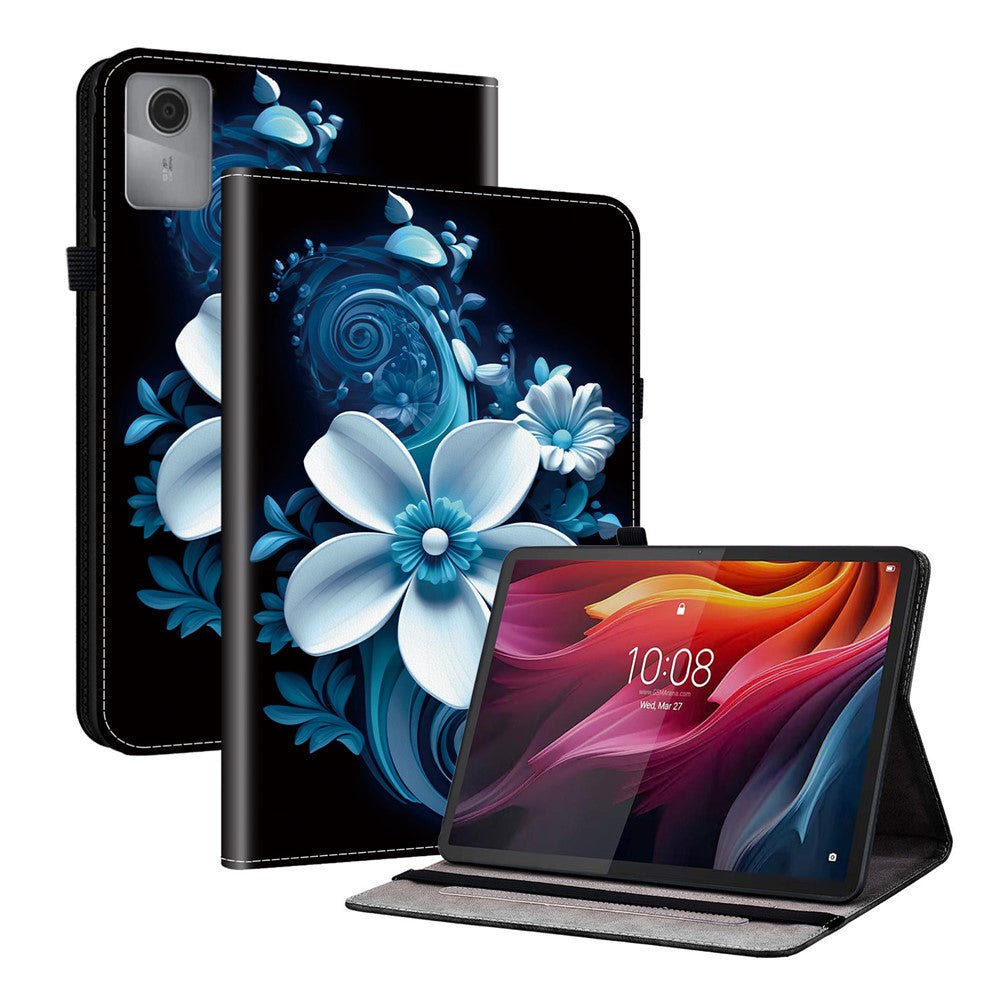 For Lenovo Idea Tab (TB336ZU / TB336FU) / Xiaoxin Pad 11 2025 Leather Case Pattern Printed Stand Tablet Cover with Card Slots - Black Orchid