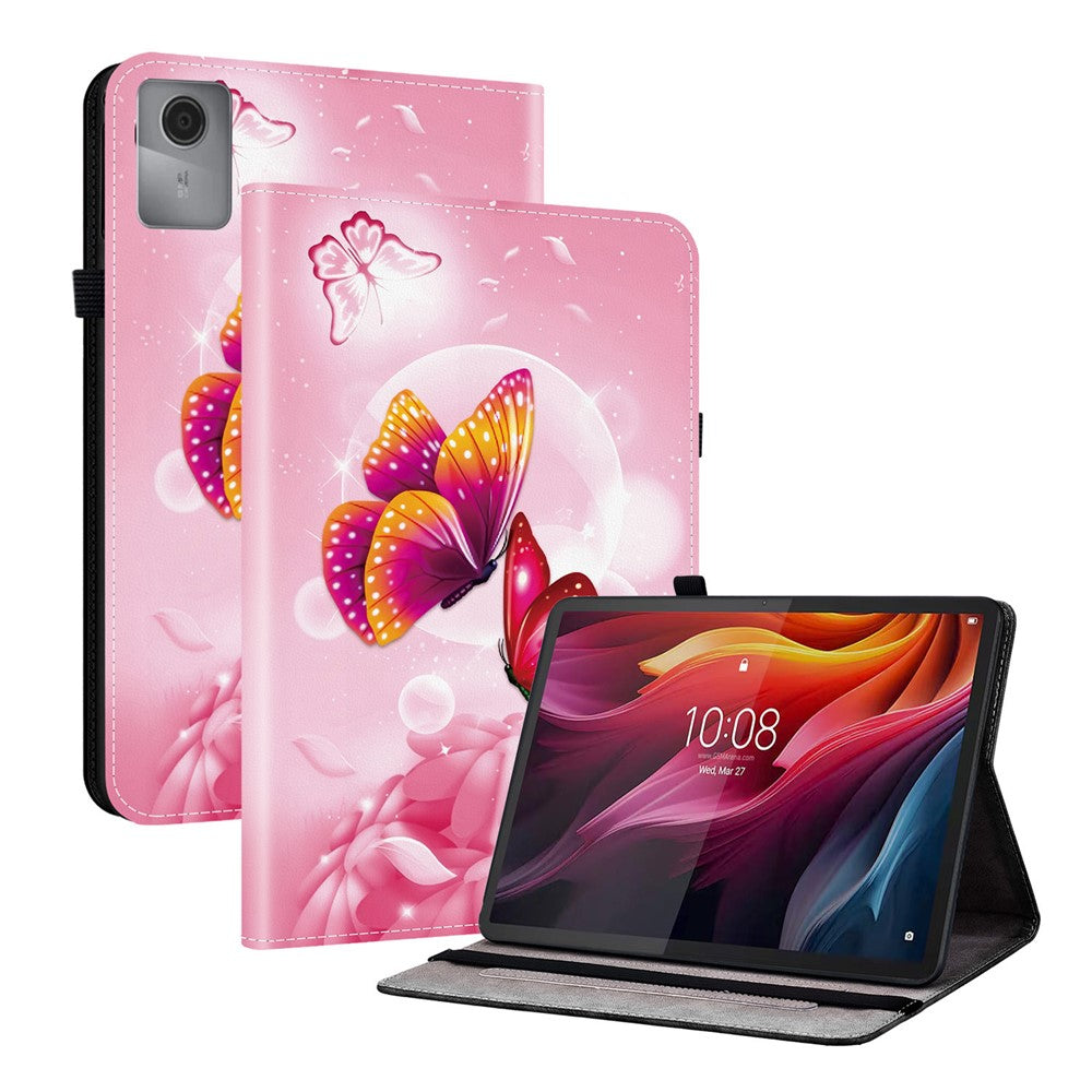 For Lenovo Idea Tab (TB336ZU / TB336FU) / Xiaoxin Pad 11 2025 Leather Case Pattern Printed Stand Tablet Cover with Card Slots - Pink Butterfly
