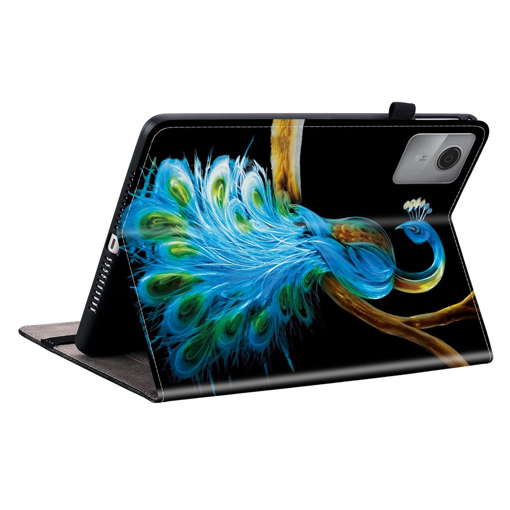 For Lenovo Idea Tab (TB336ZU / TB336FU) / Xiaoxin Pad 11 2025 Leather Case Pattern Printed Stand Tablet Cover with Card Slots - Peacock