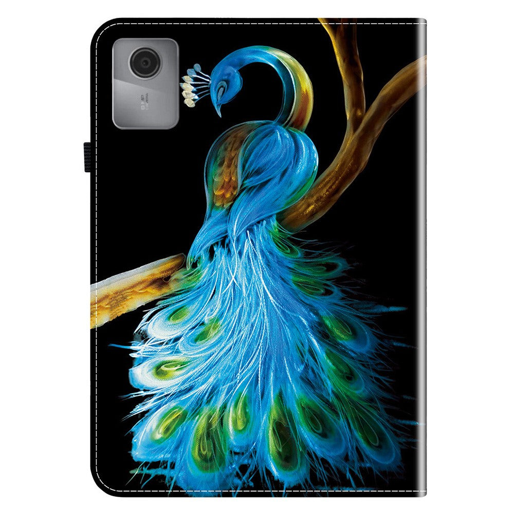 For Lenovo Idea Tab (TB336ZU / TB336FU) / Xiaoxin Pad 11 2025 Leather Case Pattern Printed Stand Tablet Cover with Card Slots - Peacock