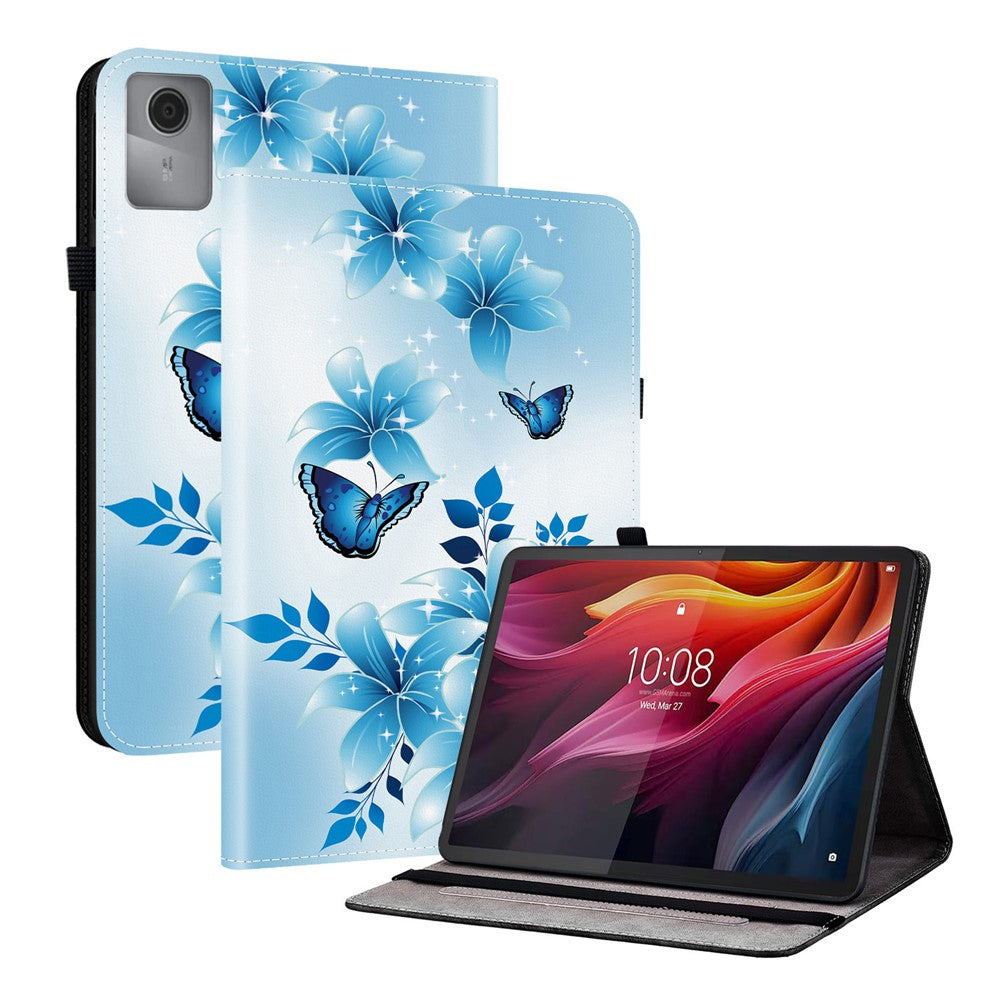 For Lenovo Idea Tab (TB336ZU / TB336FU) / Xiaoxin Pad 11 2025 Leather Case Pattern Printed Stand Tablet Cover with Card Slots - Blue Butterfly