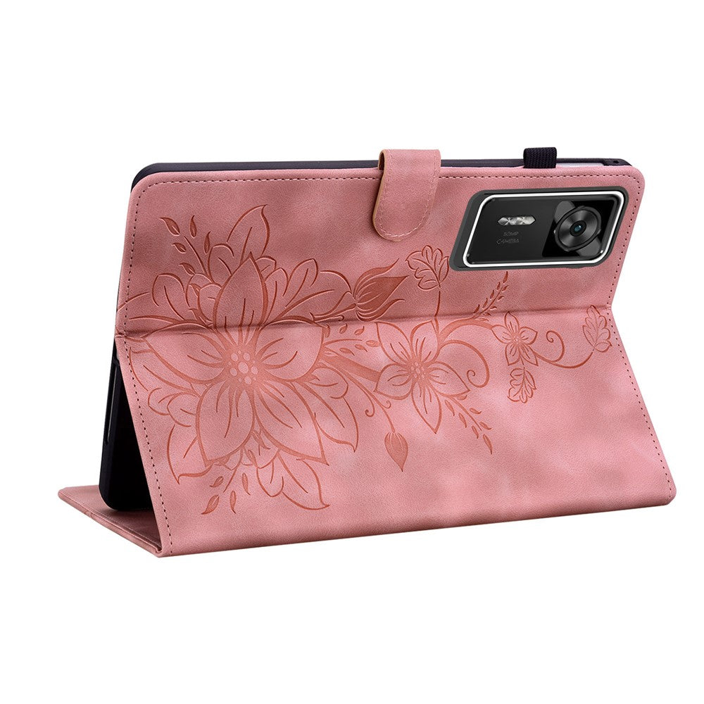 For Lenovo Legion Y700 Gen 4 Case Lily Flower Imprint Card Slots Leather Tablet Cover - Pink
