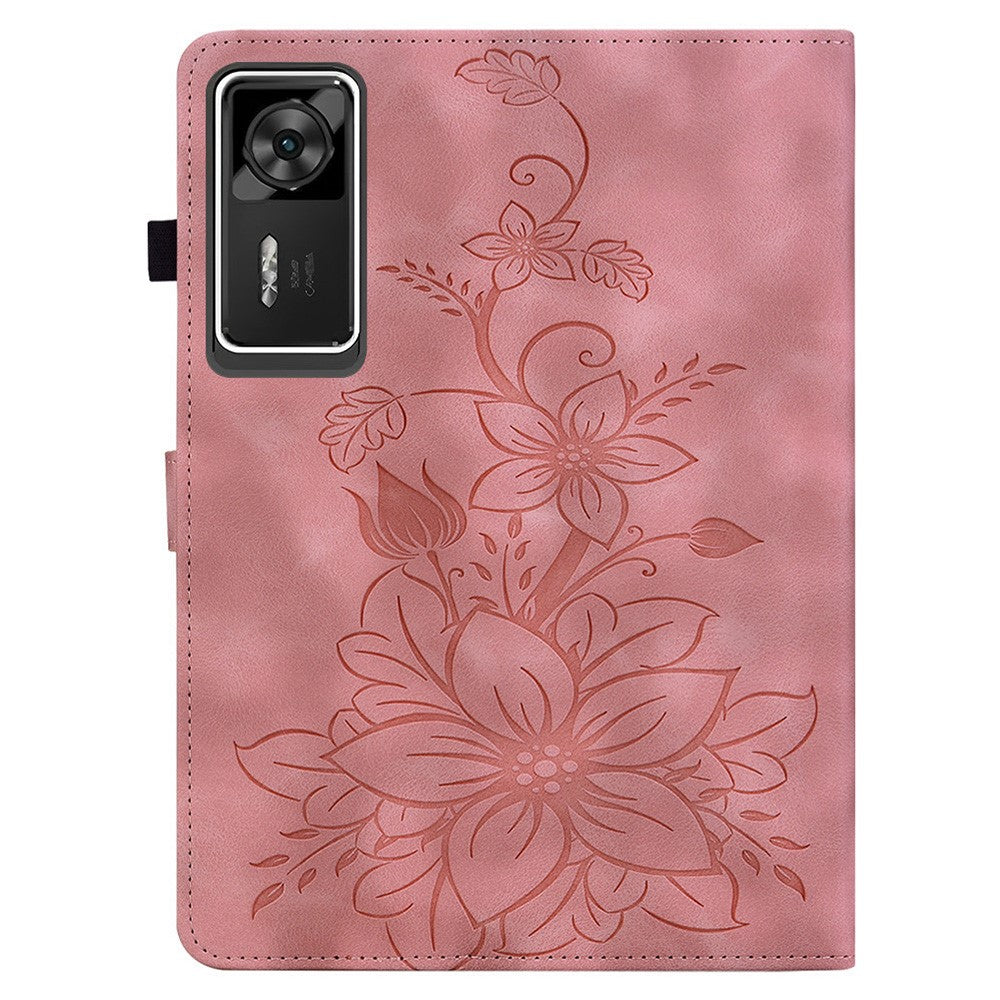 For Lenovo Legion Y700 Gen 4 Case Lily Flower Imprint Card Slots Leather Tablet Cover - Pink