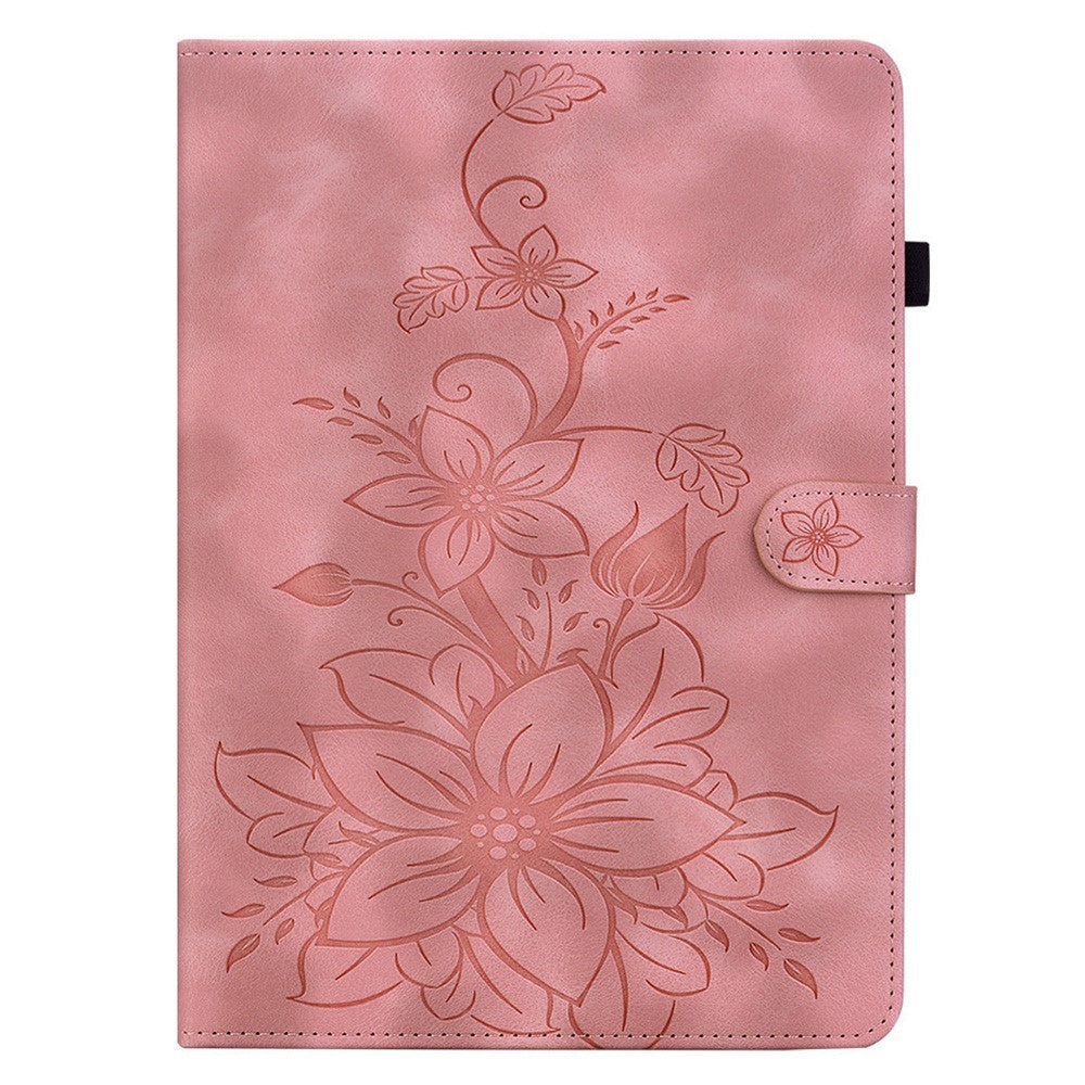 For Lenovo Legion Y700 Gen 4 Case Lily Flower Imprint Card Slots Leather Tablet Cover - Pink