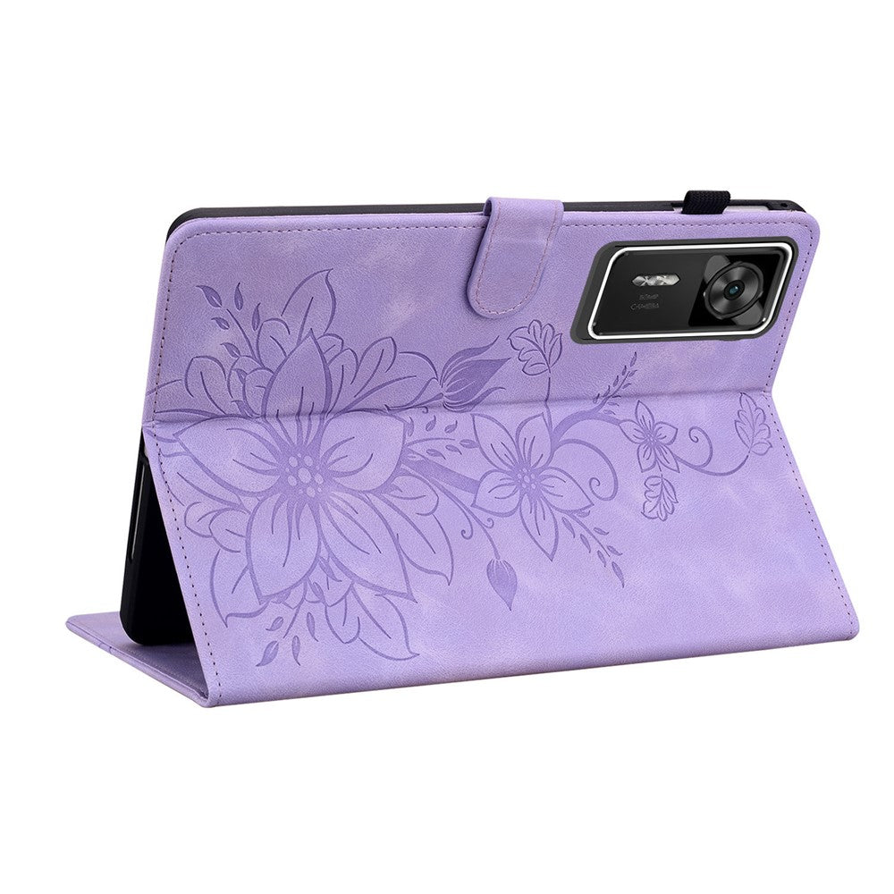 For Lenovo Legion Y700 Gen 4 Case Lily Flower Imprint Card Slots Leather Tablet Cover - Purple