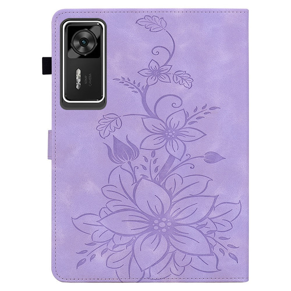 For Lenovo Legion Y700 Gen 4 Case Lily Flower Imprint Card Slots Leather Tablet Cover - Purple