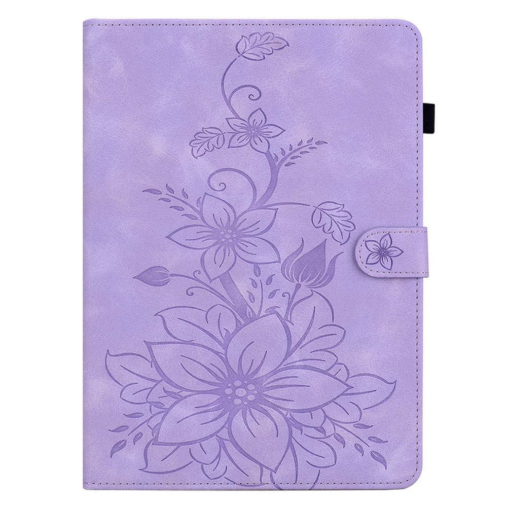 For Lenovo Legion Y700 Gen 4 Case Lily Flower Imprint Card Slots Leather Tablet Cover - Purple