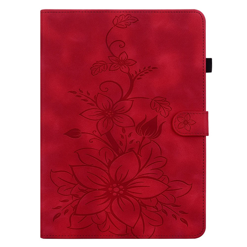 For Lenovo Legion Y700 Gen 4 Case Lily Flower Imprint Card Slots Leather Tablet Cover - Red