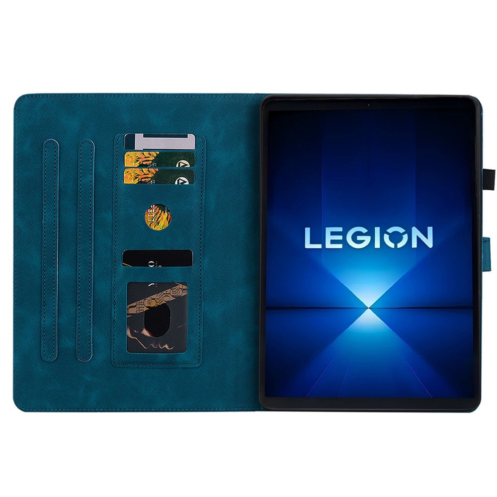 For Lenovo Legion Y700 Gen 4 Case Lily Flower Imprint Card Slots Leather Tablet Cover - Blue