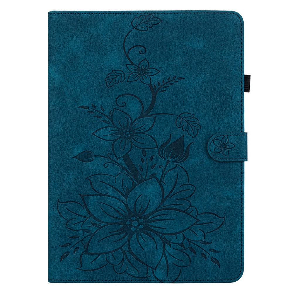 For Lenovo Legion Y700 Gen 4 Case Lily Flower Imprint Card Slots Leather Tablet Cover - Blue
