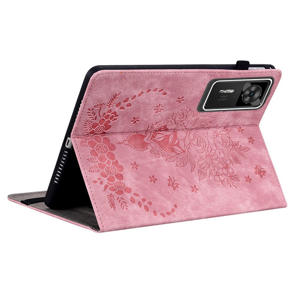 For Lenovo Legion Y700 Gen 4 Case Card Holder Anti-Scratch Leather Cover Rose Flower Imprint - Pink